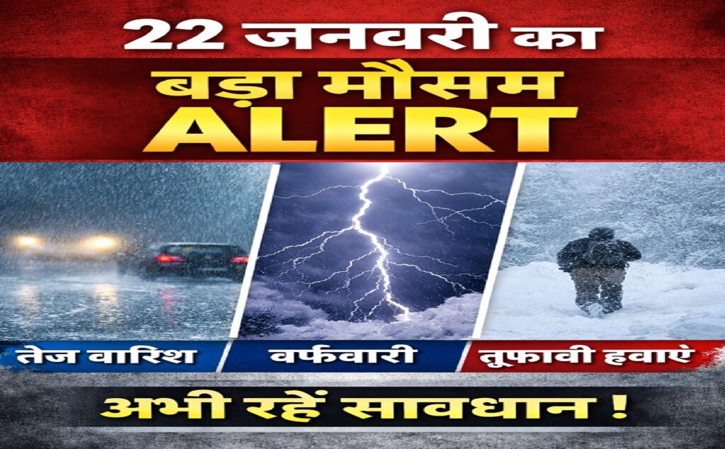 22 जनवरी को मौसम का कहर: दिल्ली से कश्मीर तक बारिश-बर्फबारी का अलर्ट, IMD की बड़ी चेतावनी