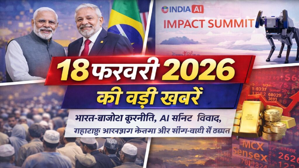 18 फरवरी 2026 की बड़ी खबरें: भारत-ब्राजील कूटनीति, AI समिट विवाद, महाराष्ट्र आरक्षण फैसला और सोना-चांदी में उछाल