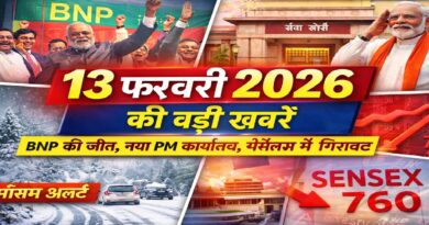 13 फरवरी 2026 की बड़ी खबरें: बांग्लादेश चुनाव में BNP की जीत, पीएम मोदी का ‘सेवा तीर्थ’ शिफ्ट, मौसम अलर्ट और बाजार में गिरावट